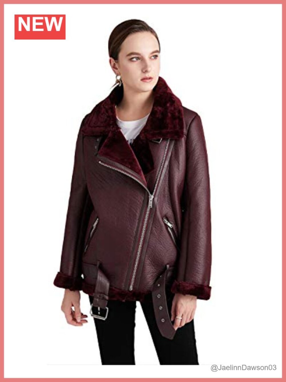 Faux Leather Moto Biker Jacket Warm Thick Coat Fur Collar Zipper Winter